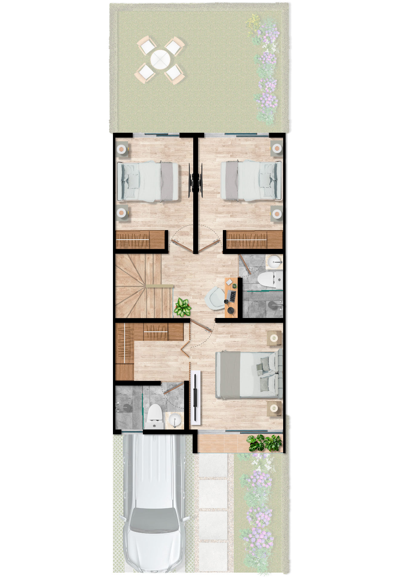 Plano del segundo piso de casa medianera en BOSCO Reservado